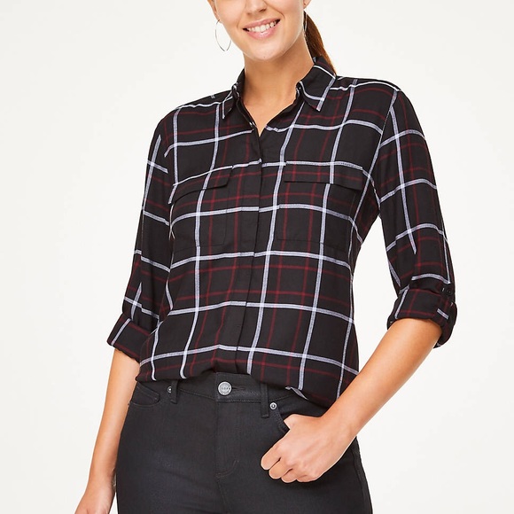 BRAND NEW Loft Plaid Button Down Top - NWT - Picture 7 of 7
